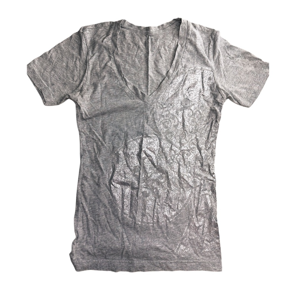 Old Navy Womens Y2K Vintage Metallic Floral V Neck Short Sleeve T Shirt Size S